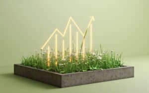 Growing graph with grass, symbolising ESG and investment.